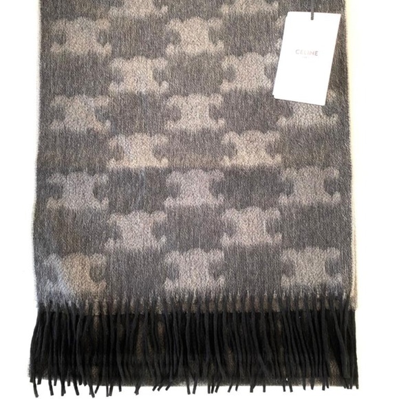 Celine Tromphe 100% Cashmere Scarf in Gray/Black Logo MSRP $940 - BNIB SAVE $700 - Picture 1 of 6